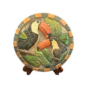 Toucan Vintage Wall Plaque Decorative Hand Painted Carved Art Tropical Jungle